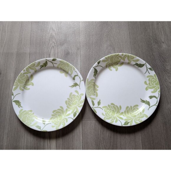 Corelle Chrysanthemum Plates Green Floral Design 10" Durable Dinnerware - Picture 1 of 4
